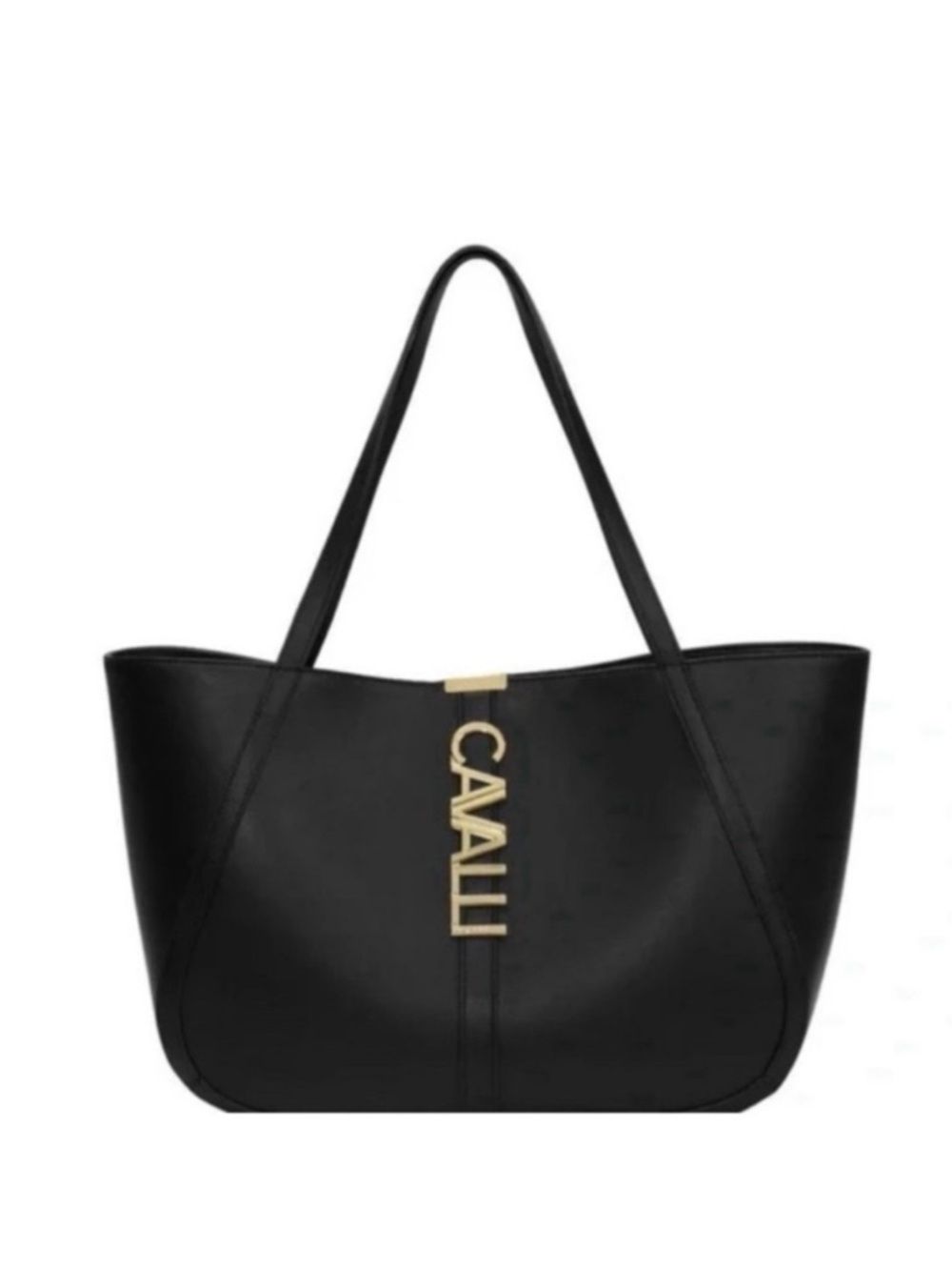 NWT Cavalli Class Sandra
Shopper Tote Bag Black Onyx with Gold Hardware